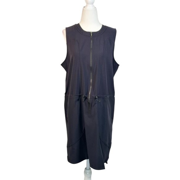 Zella Dresses & Skirts - Zella Black Sleeveless Zip-Front Drawstring Waist Dress L